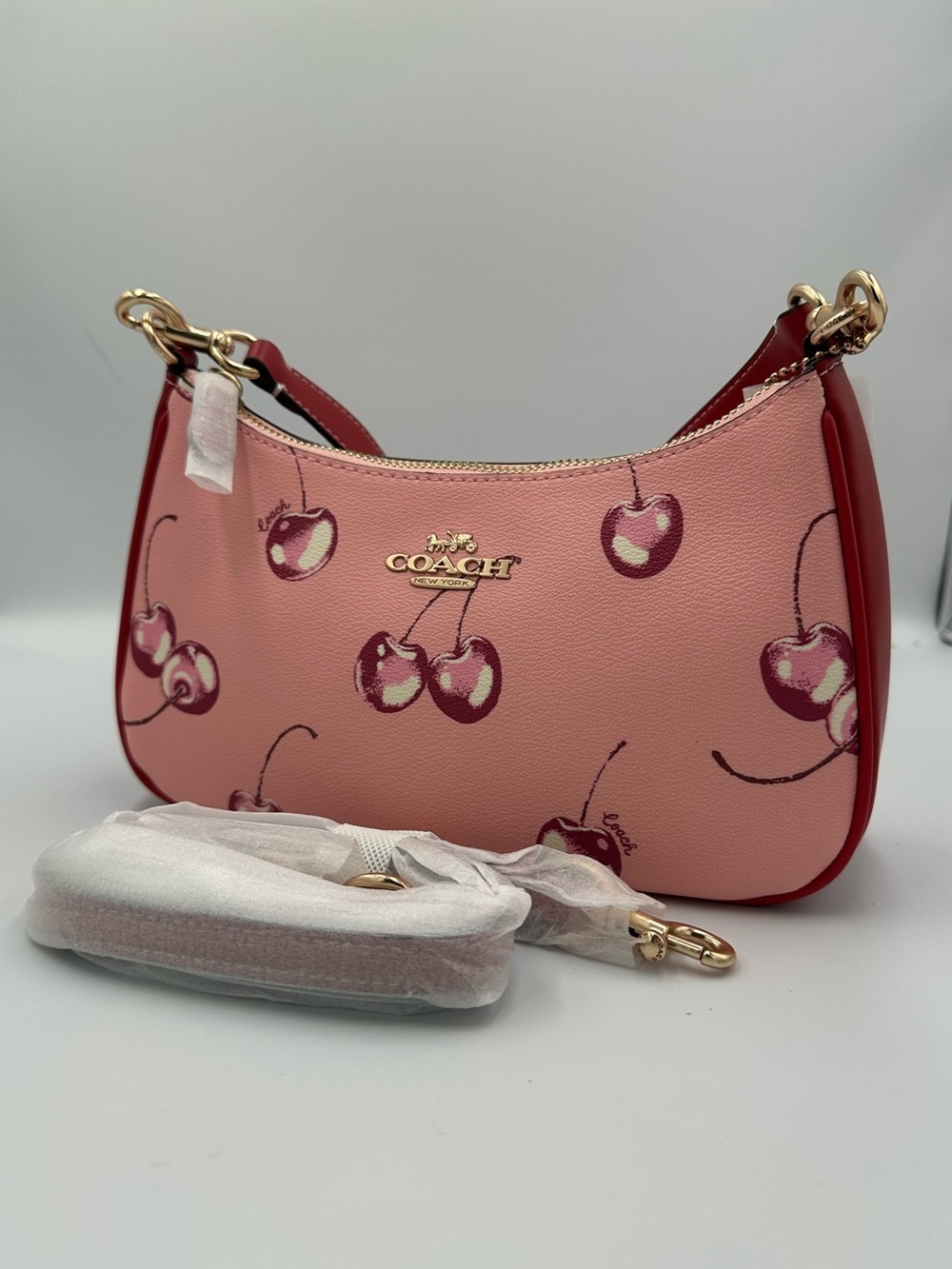Coach Teri Shoulder Bag Pink Cherry Print CR290 2-Way Crossbody NWT